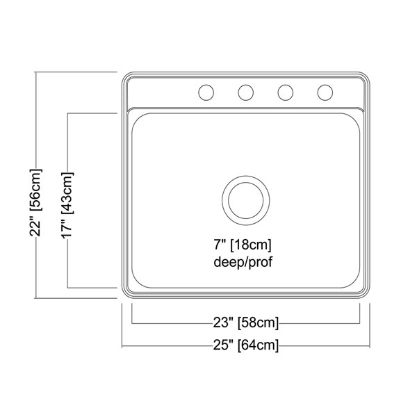 Kindred Creemore Drop-in Single Bowl Stainless Steel Kitchen Sink - 25-in x 22-in x 7-in
