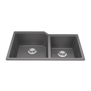 Évier double de Kindred à montage sous plan granite gris ombre, 33.88 po x 19.69 po