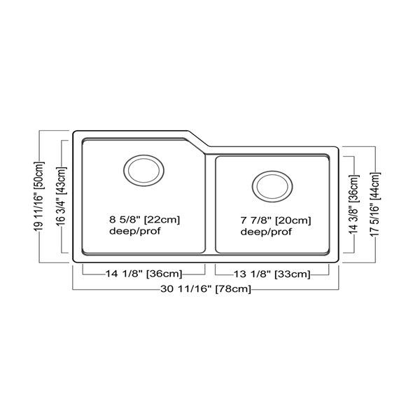 Évier double de Kindred montage sous plan granite onyx 30.69 po x 19.69 po