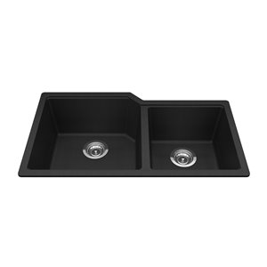 Kindred Granite Undermount Double Bowl Kitchen Sink  - Onyx - 33.88-in x 19.69-in