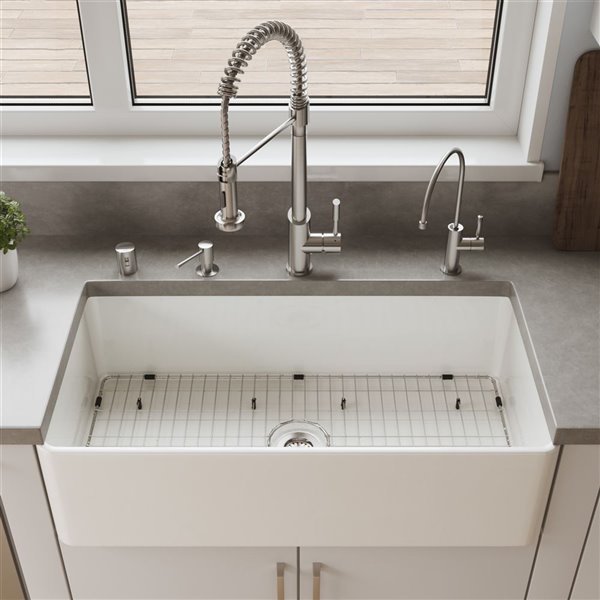 ALFI brand ABF3618 36-in White Thin Wall Single Bowl Fireclay Kitchen Farm Sink