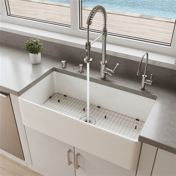 ALFI brand ABF3618 36-in White Thin Wall Single Bowl Fireclay Kitchen Farm Sink