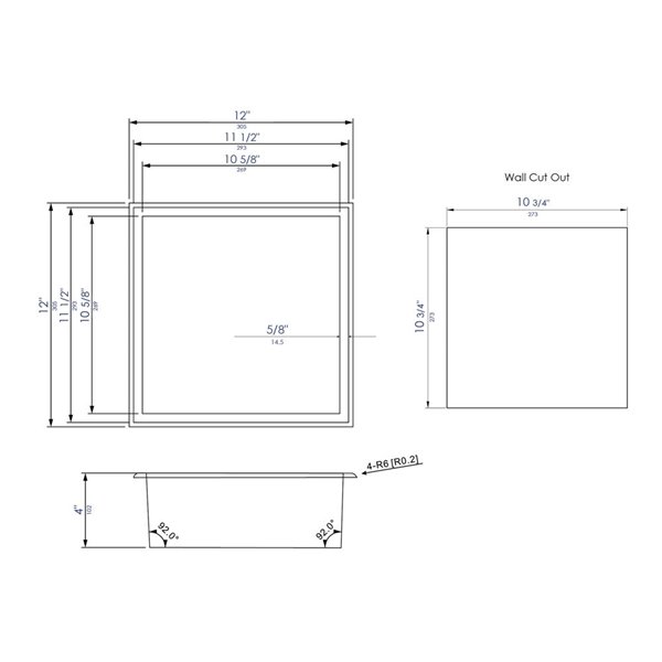 ALFI brand 12-in x 12-in White Matte Stainless Steel Single Shelf Bath Shower Niche