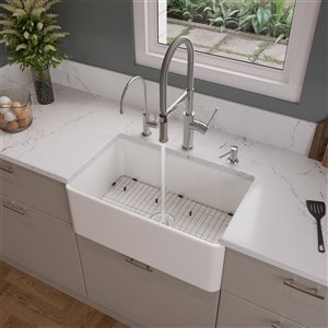 ALFI brand ABF3018 30-in White Thin Wall Single Bowl Fireclay Kitchen Farm Sink