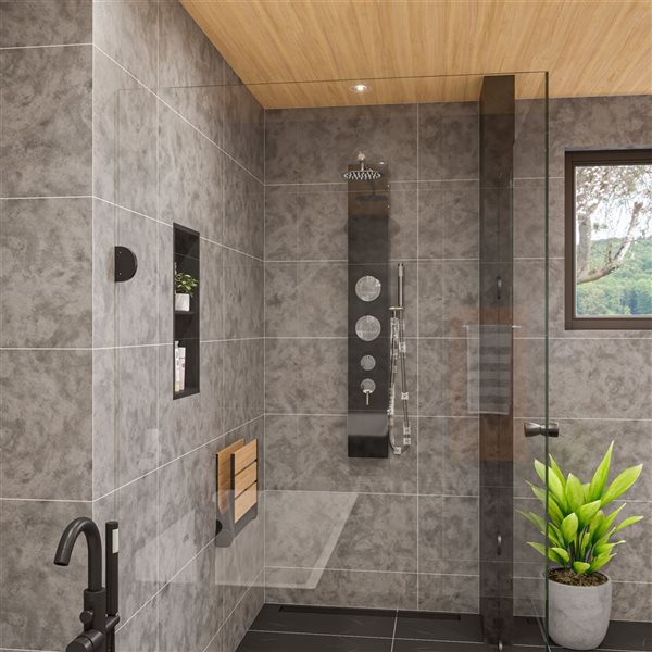 ALFI brand 12-in x 24-in Black Matte Stainless Steel Double Shelf Bath Shower Niche