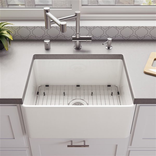 ALFI 24-in White Thin Wall Single Bowl Fireclay Kitchen Farm Sink