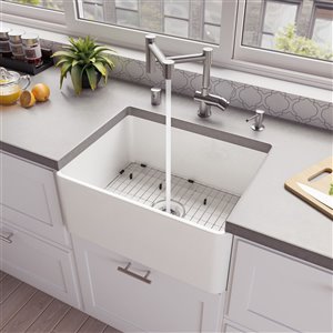 ALFI 24-in White Thin Wall Single Bowl Fireclay Kitchen Farm Sink