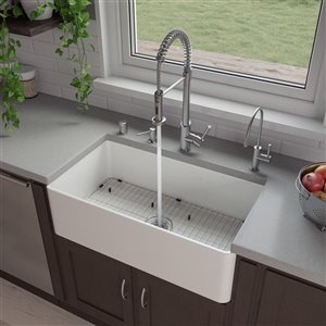 ALFI brand ABF3318S 33-in White Thin Wall Single Bowl Fireclay Kitchen Farm Sink