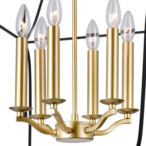 CWI Lighting Tudor Contemporary 6-Light Chandelier  -  Satin Gold and Black Finish