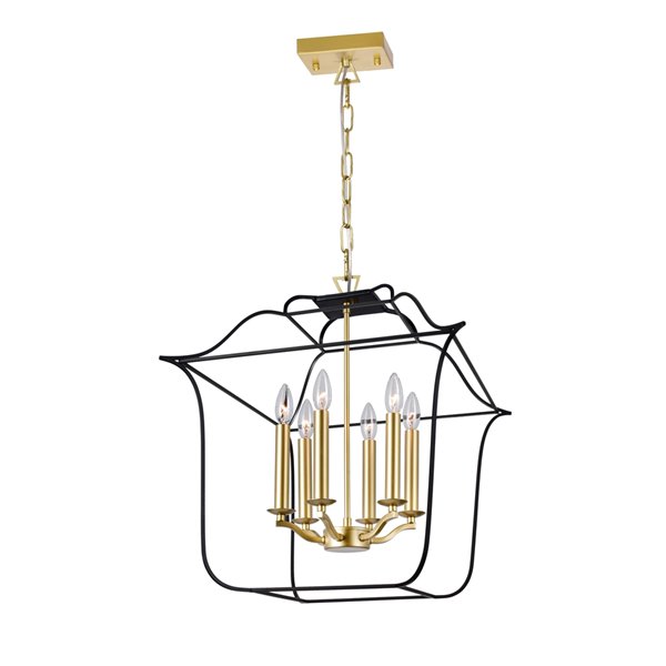 CWI Lighting Tudor Contemporary 6-Light Chandelier  -  Satin Gold and Black Finish