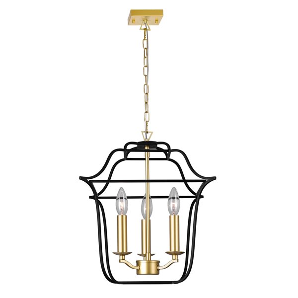 CWI Lighting Tudor Contemporary 3-Light Pendant  -  Satin Gold and Black Finish