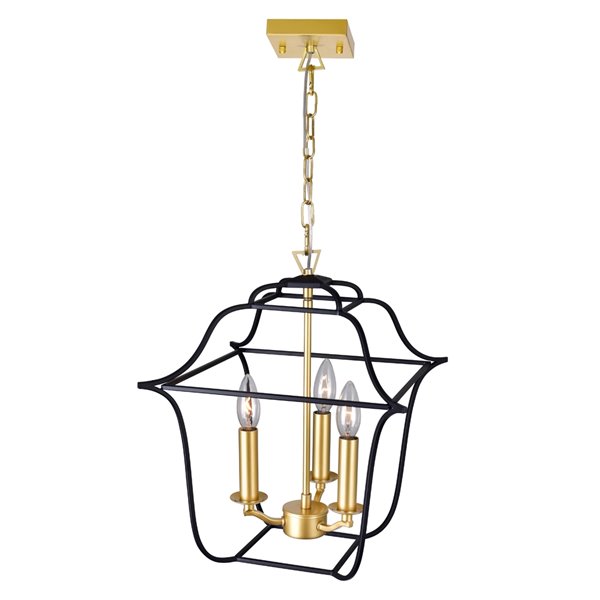 CWI Lighting Tudor Contemporary 3-Light Pendant  -  Satin Gold and Black Finish