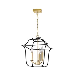 CWI Lighting Tudor Contemporary 3-Light Pendant  -  Satin Gold and Black Finish