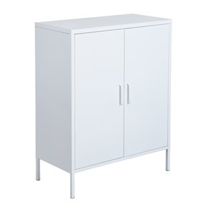 FurnitureR Armoire de rangement moderne en métal à 2 portes d'appoint, Blanc, 32 po x 40 po x 16 po