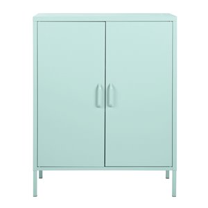 FurnitureR Armoire de rangement moderne en métal à 2 portes d'appoint, vert, 32 po x 40 po x 16 po