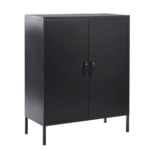 FurnitureR Armoire de rangement moderne en métal à 2 portes d'appoint, noir, 32 po x 40 po x 16 po