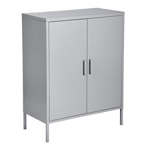 FurnitureR Armoire de rangement moderne en métal à 2 portes d'appoint, gris, 32 po x 40 po x 16 po