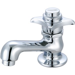 Central Brass Self-Close Cross-Handle Basin Faucet with Aerator - Polished Chrome