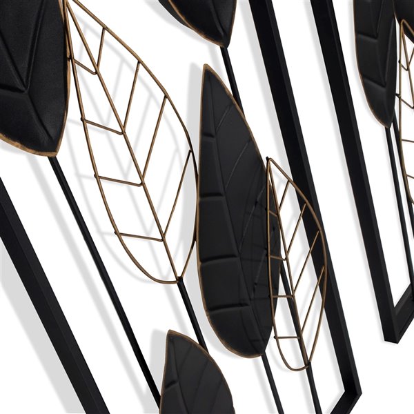 Gild Design House Savion Metal Wall Decor Leaf Pattern - Black - 14-in x 36-in - Set of 2