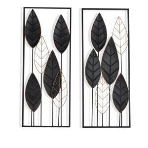 Décoration murale en métal Savion, motif de feuilles noires, 14 po x 36 po, ens. de 2