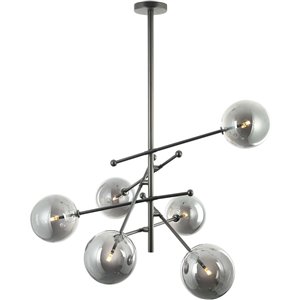 Lustre suspendu Apollo de Gild Design House à 6 lumières, gris et verre fumé