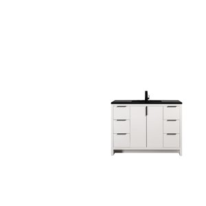 Meuble-lavabo Berlin de GEF avec 2 portes/6 tiroirs, comptoir quartz, blanc, 48 po