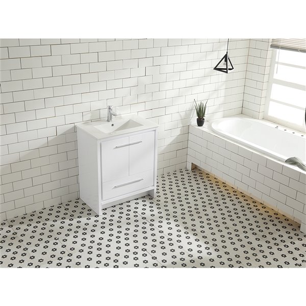 GEF Abbey 30-in White Single Sink Bathroom Vanity with White Ceramic Top