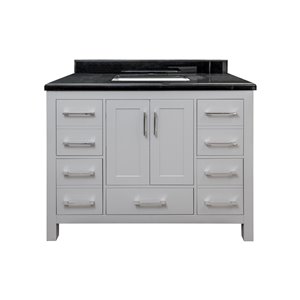 GEF Chester Vanity with 2-Door/5-Drawer - Black Granite Top - 42-in - Grey