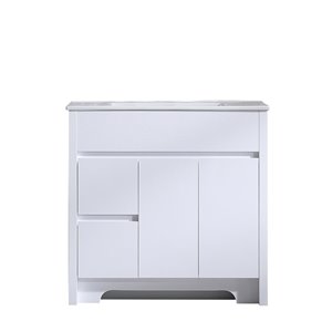 Meuble-lavabo Luna de GEF avec 2 portes/2 tiroirs, comptoir céramique blanc, blanc, 36 po