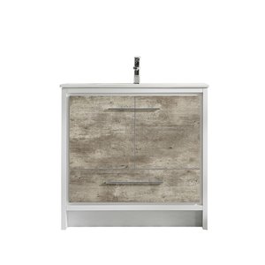 Meuble-lavabo Abbey de GEF avec 2 portes/1 tiroir, comptoir céramique, cendre, 36 po