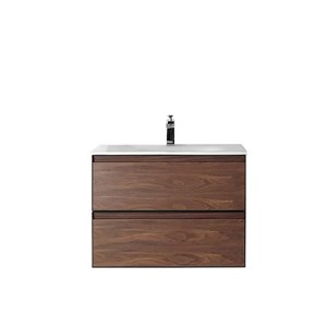 Meuble-lavabo Sage de GEF avec 2 tiroirs, comptoir surface solide, noyer, 30 po