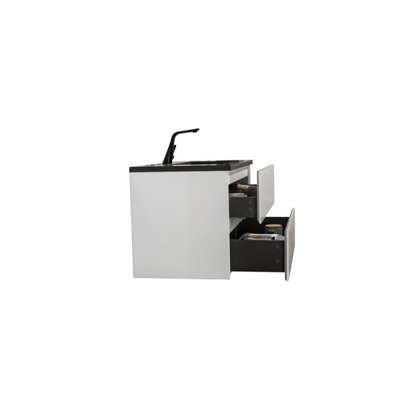 Meuble-lavabo simple blanc de 36 po Sadie par GEF avec comptoir en composite de quartz noir