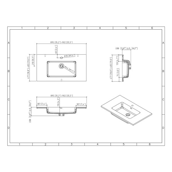 Meuble-lavabo simple blanc de 36 po Sadie par GEF avec comptoir en composite de quartz noir