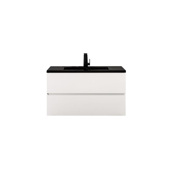 Meuble-lavabo simple blanc de 36 po Sadie par GEF avec comptoir en composite de quartz noir