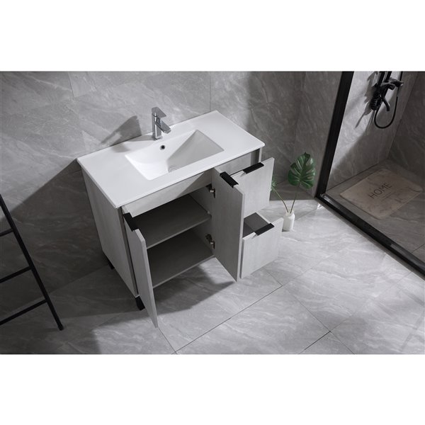 GEF Riley 36-in Grey Single Sink Bathroom Vanity with White Ceramic Top