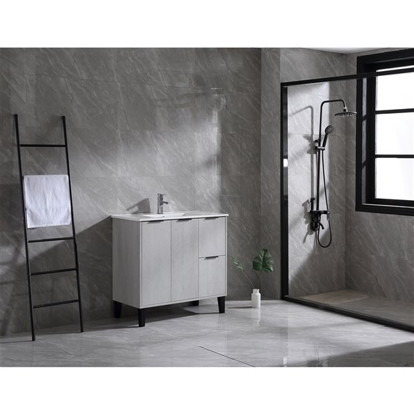 GEF Riley 36-in Grey Single Sink Bathroom Vanity with White Ceramic Top