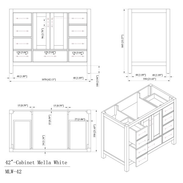 GEF Chester 42-in White Single Sink Bathroom Vanity with White/Grey Marble Top