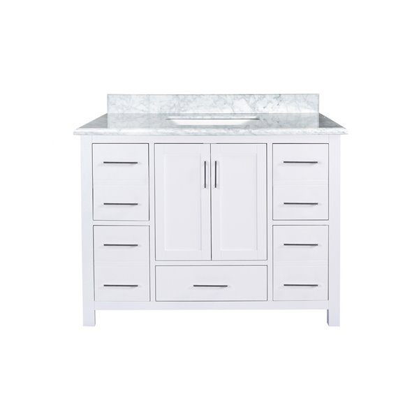 GEF Chester 42-in White Single Sink Bathroom Vanity with White/Grey Marble Top