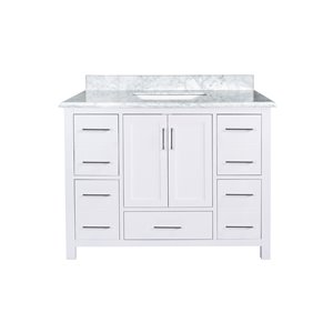 GEF Chester 42-in White Single Sink Bathroom Vanity with White/Grey Marble Top