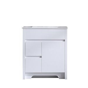 Meuble-lavabo Luna de GEF avec 2 portes/2 tiroirs, comptoir céramique, blanc, 30 po