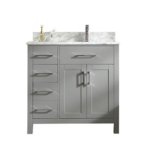 GEF Chester Vanity with 2-Door/3-Drawer - Carrara Marble Top - Grey - 36-in