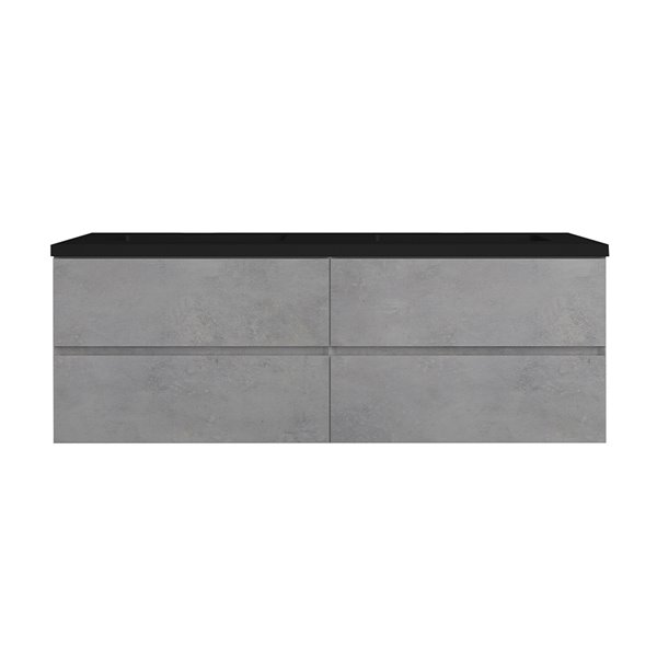 GEF Sadie 60-in Grey Double Sink Bathroom Vanity with Black Engineered Quartz Top