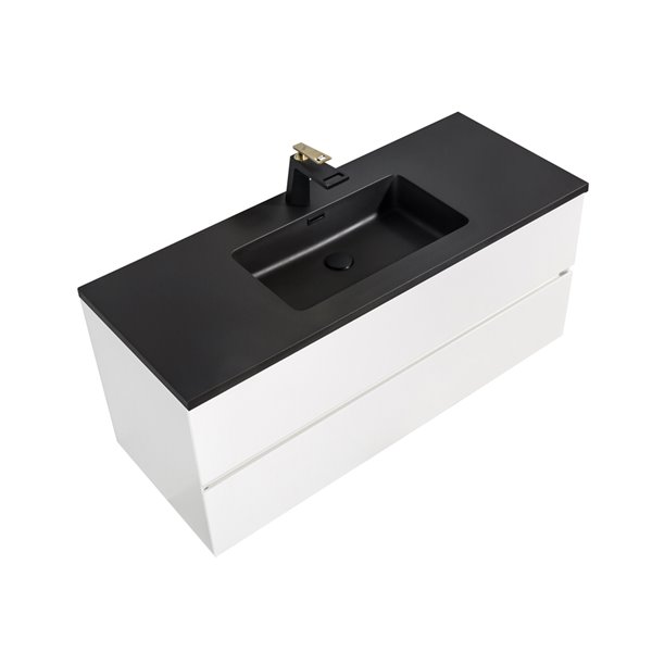 GEF Sadie 48-in White Single Sink Bathroom Vanity with Black Engineered Quartz Top