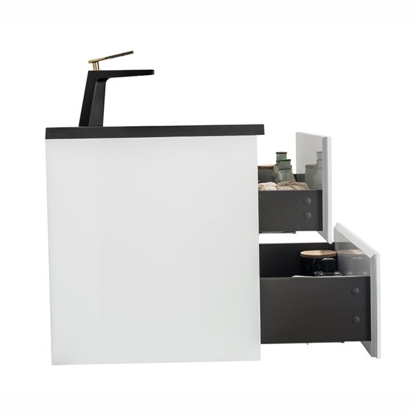 GEF Sadie 48-in White Single Sink Bathroom Vanity with Black Engineered Quartz Top