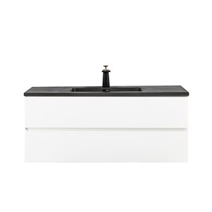 GEF Sadie 48-in White Single Sink Bathroom Vanity with Black Engineered Quartz Top