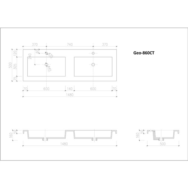 Meuble-lavabo double blanc de 60 po Sadie par GEF avec comptoir en composite de quartz noir