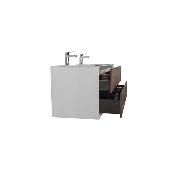 GEF Floy 60-in Walnut Double Sink Bathroom Vanity with White Acrylic Top