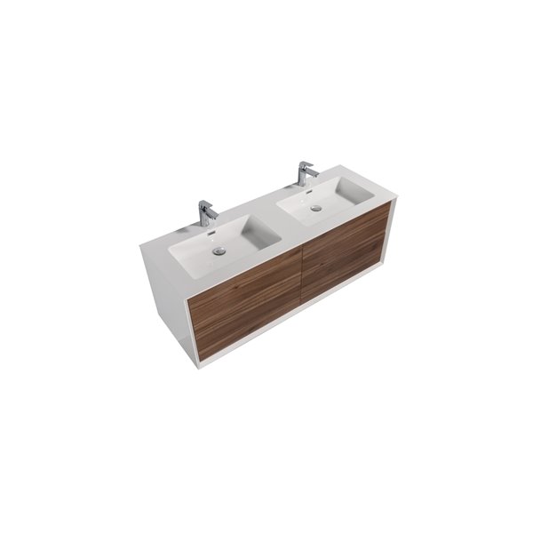 GEF Floy 60-in Walnut Double Sink Bathroom Vanity with White Acrylic Top