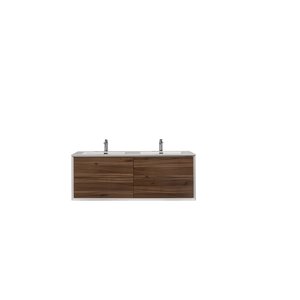 GEF Floy 60-in Walnut Double Sink Bathroom Vanity with White Acrylic Top