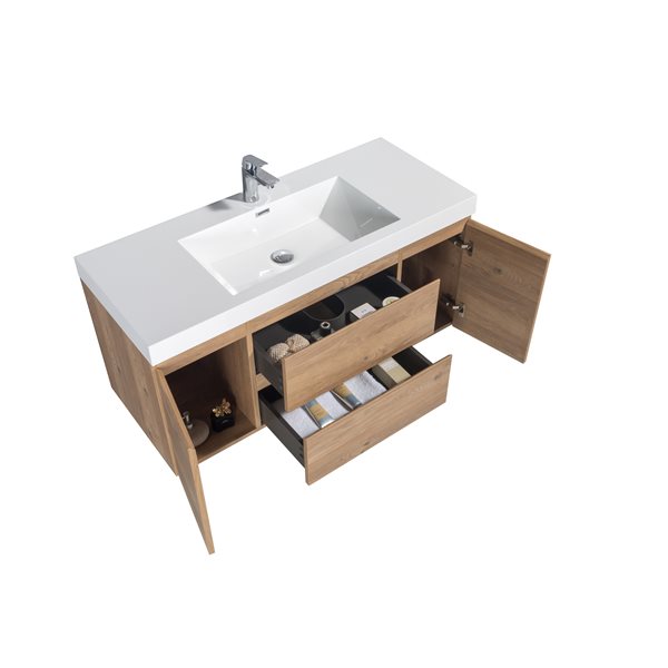 Meuble-lavabo simple brun de 48 po Madison par GEF avec comptoir blanc en acrylique